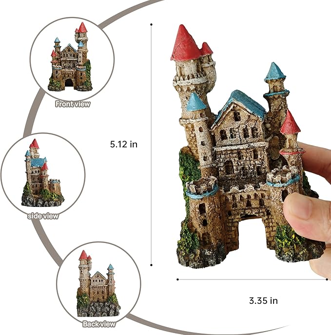 Aquarium Castle Decor – Resin Medieval Fish Tank Decorations with Hiding Holes, Betta Fish Tank Accessories Ornaments, Large Aquarium Decor, Gift for Kids & Fish Lovers