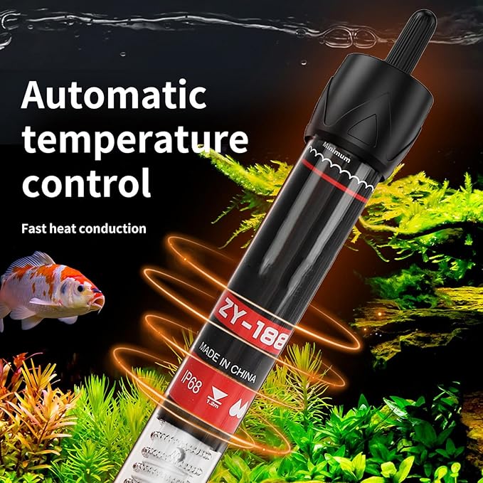 200W Aquarium Heater, Automatic Thermostat Fish Tank Heater with Suction Cup Brackets, Glass Submersible Heater with 110V US Plug for Marine Saltwater, Freshwater