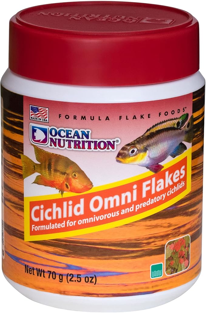 Ocean Nutrition Fish Food Flakes - Cichlid Fish Food, High Protein Flakes, Tropical, Ideal Cichlid Food for Angelfish, Kribensis, Ram and More, Made in the USA, 2.5 oz (70 g)
