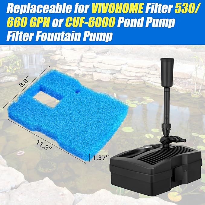 AQUANEAT Replacement Sponge Filter Pad Compatible with VIVOHOME 530/660 GPH or CUF-6000 Pond Filter Pump Fountain (1pcs)