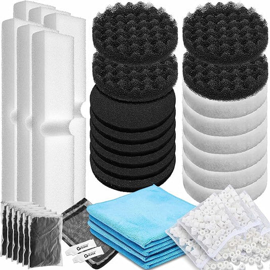 Threlaco 38 Pcs Compatible with Fluval Fx4/Fx5/Fx6, Aquarium Filter Media Kit, Carbon Foam Pad, Bio Sponge Pads, Activated Carbon, Foam Block, Water Polishing Pad, Media Bag, Silicone Lube