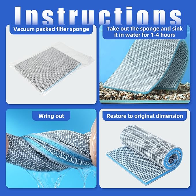 AQUANEAT Aquarium Filter Sponge 8-Layer Filter Media Pad, Cut-to-Size Foam Floss for Fish Tank Sump Pond (47" x 12" x 0.6")