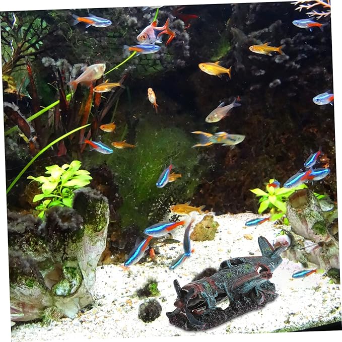 Balacoo Fish Tank Decorations, Resin Airplane Ruins for Aquarium Decoration, Vintage Fighter Plane Wreck for Fish Shrimp Shelter Cave Hideout, Fish Tank Landscape Decoration