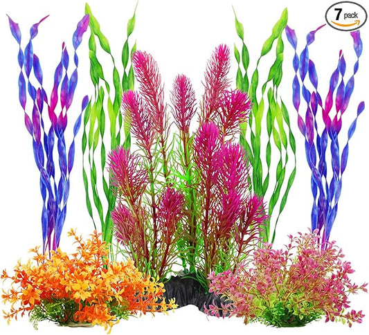MyLifeUNIT Artificial Aquarium Plants, Plastic Fish Tank Plants for Aquarium Decorations, Pack of 7 (Style A)