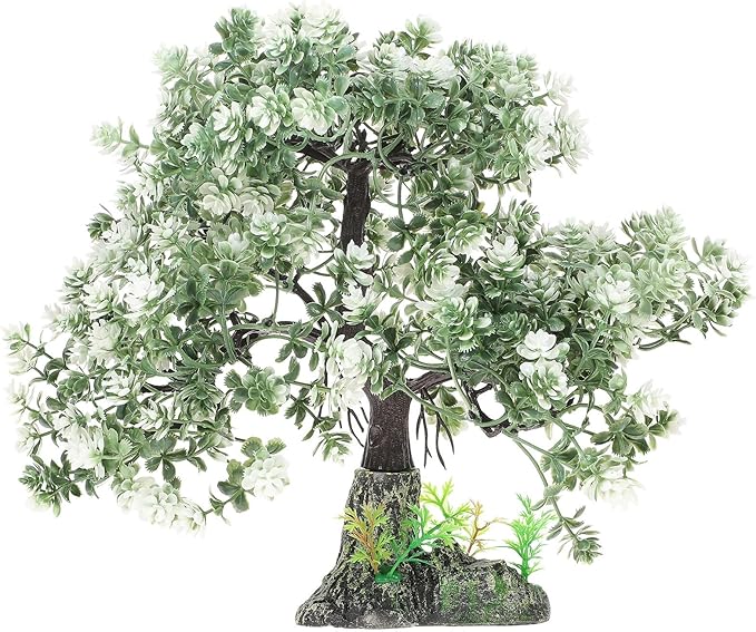 POPETPOP Aquarium Decor Fake Tree 4.13X2.36X10.62In Realistic Silk Plastic Bonsai Plant Fish Tank Ornament for Freshwater Saltwater Aquariums Home Office Decoration