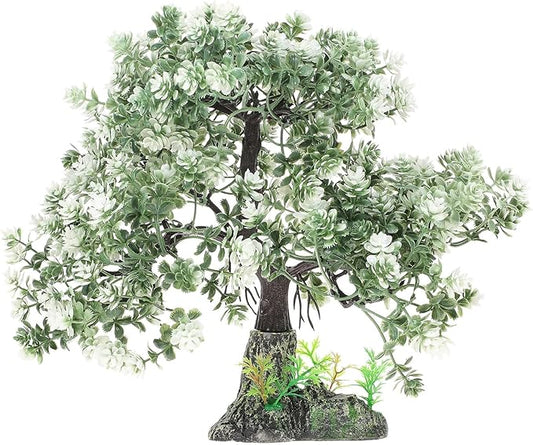 POPETPOP Aquarium Decor Fake Tree 4.13X2.36X10.62In Realistic Silk Plastic Bonsai Plant Fish Tank Ornament for Freshwater Saltwater Aquariums Home Office Decoration