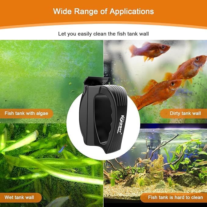 hygger Magnetic Fish Tank Cleaner, Aquarium Glass Cleaner with Algae Scraper Blade, Floating Scrubber Brush Magnet Cleaning Tool for 0.1-0.2 Inch Thick Glass Freshwater and Saltwater Tank, S