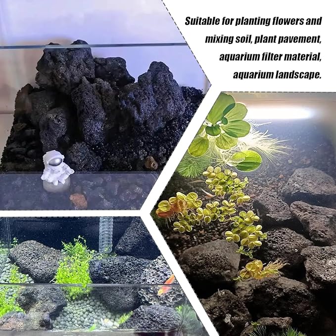 Tfwadmx 10 Pack Aquarium Black Lava Rock Fish Tank Volcanic Pumice Stones for Betta Fish Shrimp (1.96''-3.14'')