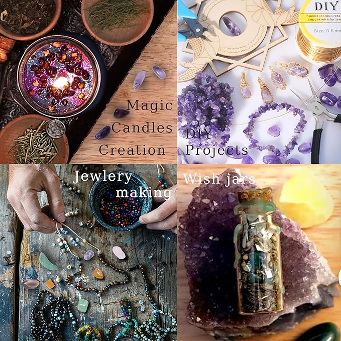 Polished Amethyst Crystal Chips Bulk Tumbled Healing Gemstone Chips Bulk, DIY, Vase Filler, Succulent Pebbles, Potting Mix Soil, Garden Decor, Aquarium Gravel & Fish Tank Rocks (Chevron Amethyst, 1lb)