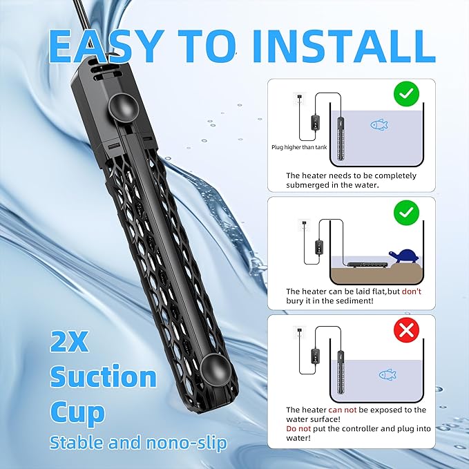 FREESEA Aquarium Heater for Fish Tank: 100W/200W/300W/500W Submersible Fish Tank Heater with Over-Temperature and Off-Water Protection for 20-40 Gallon Saltwater and Freshwater