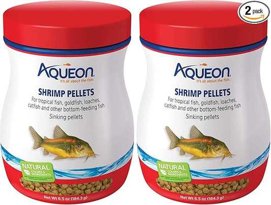 Aqueon Shrimp Pellets Sinking Food for Tropical Fish, Goldfish, Loaches, Catfish and Other Bottom Feeding Fish, 6.5 Ounces (Pack of 2)
