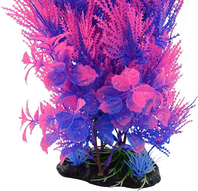 CNZ Aquarium Decor Fish Tank Decoration Ornament Artificial Plastic Plant Green 15.5-inch Pink/Purple, 2-Pack