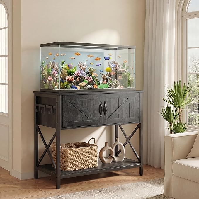 Petrova 20-29 Gallon Fish Tank Stand, Metal Double Aquarium Stand with Storage Cabinet, Heavy Duty 31.5" L* 16.54" W Tabletop, 330LBS Capacity, Grey