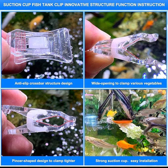 6pcs Aquarium Suction Cup Clips Seaweed Clip for Saltwater Fish Tank Veggie Feeder clamp Plant Holder nori Clip Saltwater Aquarium Tool Fish Tank Accessories