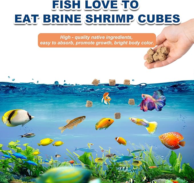 Freeze Dried Brine Shrimp Cubes -100% Pure High Protein Fish Food for Tropical, Marine & Freshwater Fish, Aquatic Turtles (4oz)