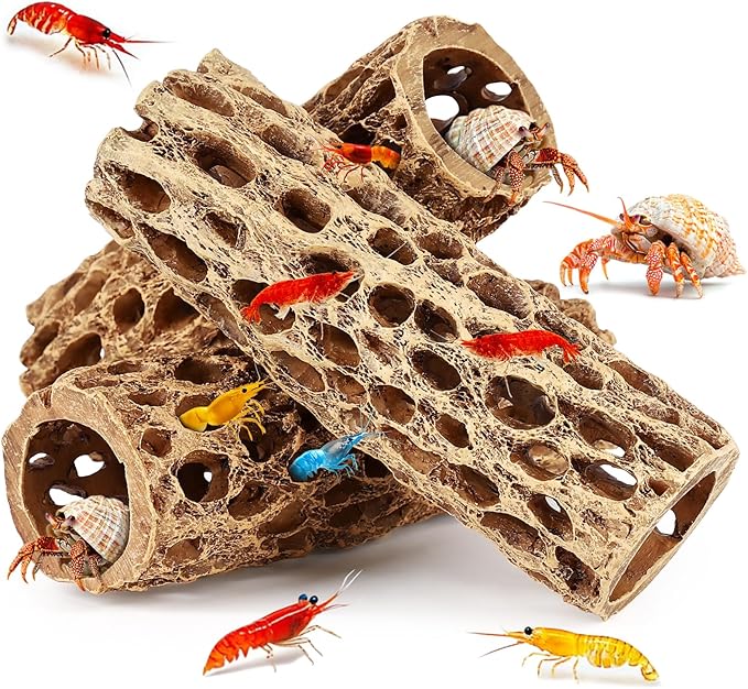 6“ Resin Cholla Wood Aquarium Décor Wood- Realistic Shrimp Hideout & Climbing Toy (6" L×2”Dia, 3pcs)