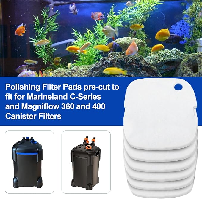 Rite-Size T Aquarium Polishing Filter Pads Fits for Marineland C-Series and Magniflow 360 and 400 Canister Filters, Aquarium Filter Media Support Mechanical Aquarium Filtration- 6 Pcs