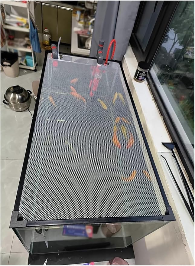 DIY Fish Tank Top Cover/Anti-Jumping Net with Magnetic Edges, Mesh Terrarium Lid Aquarium Hood, Square Ventilation Opening Screen Netting, Cut to Size(L17.7xW13.8in/45x35cm)
