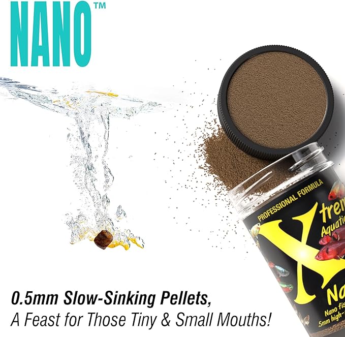 Xtreme Nano 0.5mm Sinking Pellets – High-Protein Fish Food for Nano & Community Fish, Krill-Based Formula for Color, Immune Support, and Vitality – Complete Nutrition for Small Aquarium Species (9oz)
