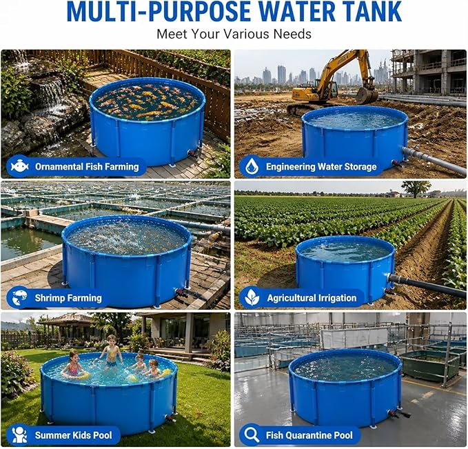 94.5 * 47.2 in Above Ground Pond(1558 Gal) 0.9MM Thickened Round PVC Koi Fish Pond,Portable and Foldable Fishponds Suitable for Aquaculture and Agricultural Water Storage with Anti-Jump Net