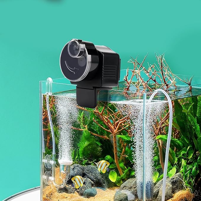 YOXIER Automatic Fish Feeder,60ml Automatic Fish Feeder for Aquarium,Adjustable Fish Food Dispenser Holiday Timer for Pellets Flakes & Strips,Battery Operated Vacation Timer Fish Feeder Automatic Dis