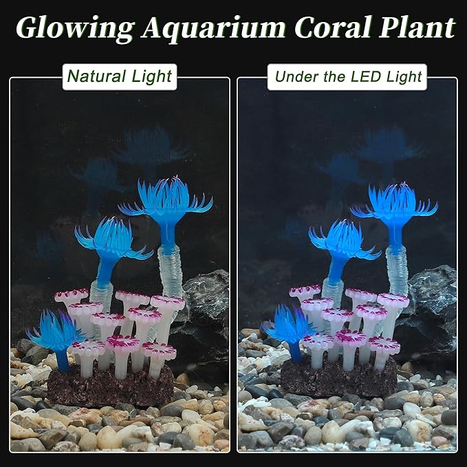 Aquarium Coral, Luminous Fish Tank Ornaments, Silicone Aquarium Plants, Fish Tank Coral, Fake Coral for Fish Landscape Decoration Aquarium Ornaments, Blue Purple