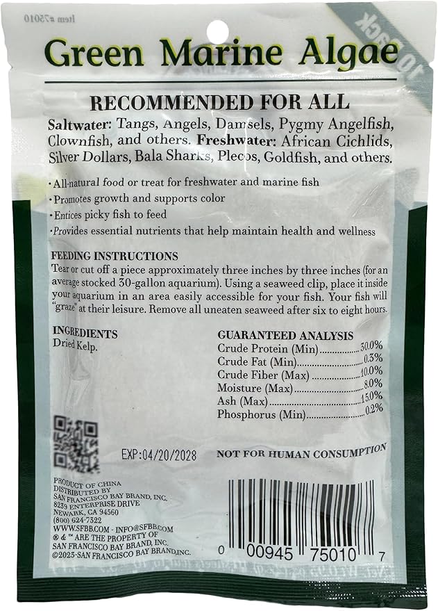 San Francisco Bay Brand Green Seaweed Salad Dried Marine Algae Bulk (0.91 Ounce 40 Mini Sheets) Aquarium Fish Food for Saltwater Marine & Freshwater | Seaweed for All Algae Eater Grazers