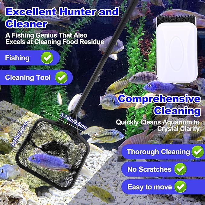 12pcs Fish Tank Cleaner Kit, Multi-Functional Aquarium Tank Vacuum Gravel Cleaning Tool Kit with Magnetic Glass Cleaner Accessories for Sand Siphon Washing and Water Changing