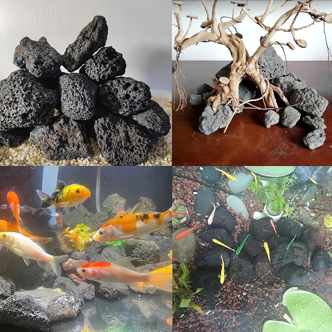 Tfwadmx 10 Pack Aquarium Black Lava Rock Fish Tank Volcanic Pumice Stones for Fish Shrimp Betta(1.18''-1.96'')