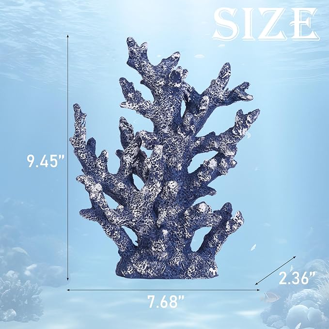 Artificial Coastal Dorm Fish Aquarium Coral Ornament Decor Realistic Aquatic Plant Marine Themed Gifts for Beach Coastal, Living Room, Bathroom- Blue