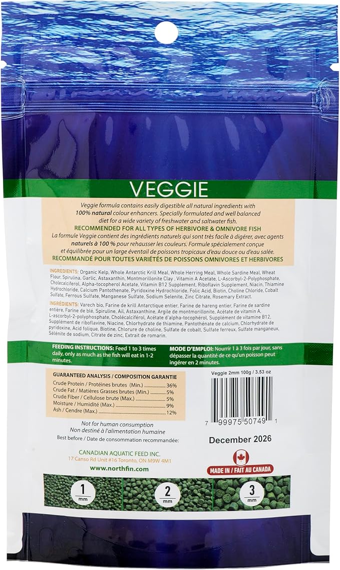 Northfin Veggie Fish Food Formula – Slow Sinking Pellets for Herbivorous Fish (2mm, 100g) | Premium Organic Kelp-Based Diet with Spirulina & Astaxanthin for Enhanced Color & Digestive Health