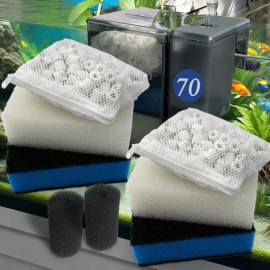 PurifyLogix 2 Sets of Upgraded Three-Stage Filtration Fish Tank Filter for AquaClear 70 Power Filter, 2 Set of Replacement Maintenance Kit for Fish Tank Filter for 40- to 70-Gallon Aquariums