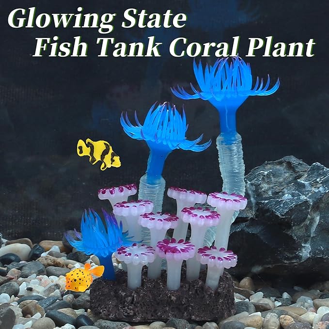 Aquarium Coral, Luminous Fish Tank Ornaments, Silicone Aquarium Plants, Fish Tank Coral, Fake Coral for Fish Landscape Decoration Aquarium Ornaments, Blue Purple