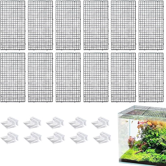 12 Pack Transparent Acrylic Tank Lid with Clips, Aquarium Lid Hood, Fish Tank Top Cover, Breeder Tank Lid, Acrylic Grid Panel Fish Tank Lid, Aquarium Cover Lid