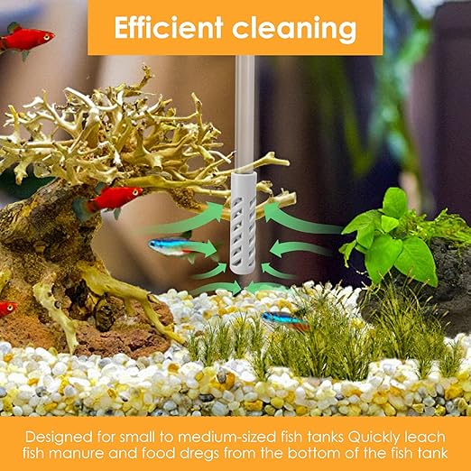 2 Pcs Aquarium Vacuum Gravel Cleaner, Siphon Fish Tank Cleaner Siphon Pump Water Change Fish Tank Accessories Hand with Long Hose and Cleaning Brush Pad, for Small Fish Tanks Aquarium Water Changing