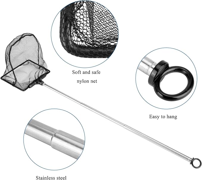 Mogoko Aquarium Fish Net, 10.8" x 16.3" Rectangular Fish Net with 5.5"-16.3" Extendable Telescopic Plastic Handle, Fine Mesh Nylon Fish Tank Accessory