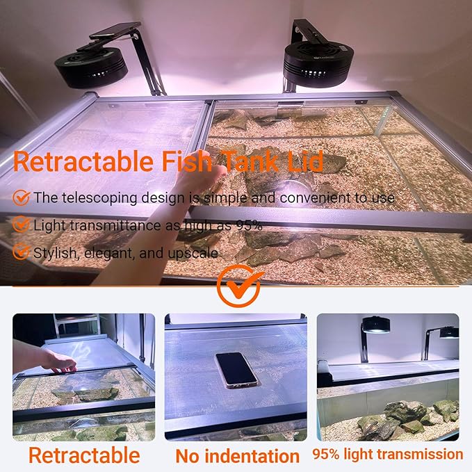 Retractable Fish Tank Hoods 30 * 12in or 24 * 12in Fish Tank Lid Anti-Jump Aquarium Lid for 29/20 Gallon Fish Tanks Prevent Cats from Climbing (M-24 * 12IN)