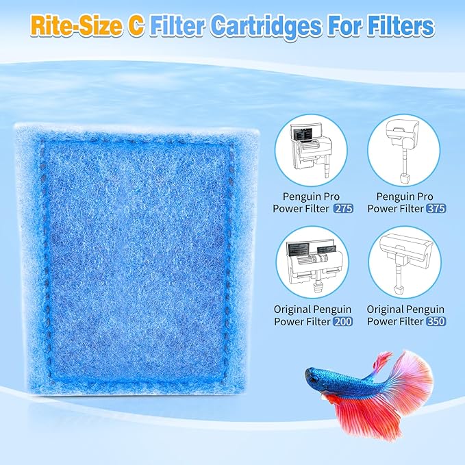 Umlecoa 8/16/32 Pack Rite-Size C Filter Cartridges Compatible with MarineLand Penguin PRO Power Filters 275/375 & Original Penguin Power Filters 200/350 - Rite-Size C Replacement Filter Cartridges