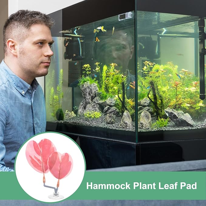 M METERXITY 2-Pack Betta Fish Leaf Pad, Hammock Plant Leaf Pad, Realistic Resting Fish Rest Bed for Fish Tank Decorations/Aquarium Accessories/Spawning Grounds/Breeding [Pink, Heart-Shaped]