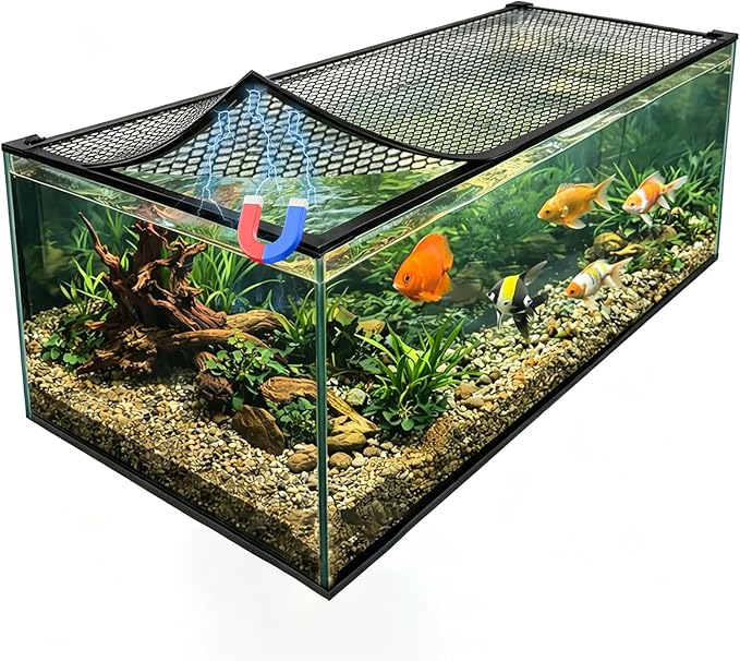 Magnetic Aquarium Lid Fish Tank Top Cover Hood Anti-Jumping Mesh Net for Fishs Tank Top Cover to Protect Fishes Jumping Out of for up to 40 Gallon Fish Tank