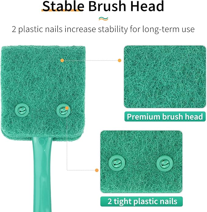 Pawfly Fish Tank Cleaning Tools Aquarium Algae Scraper Sponge Brush Cleaning Scrubber with 10 inch Non-Slip Handle for Glass Fish Tanks