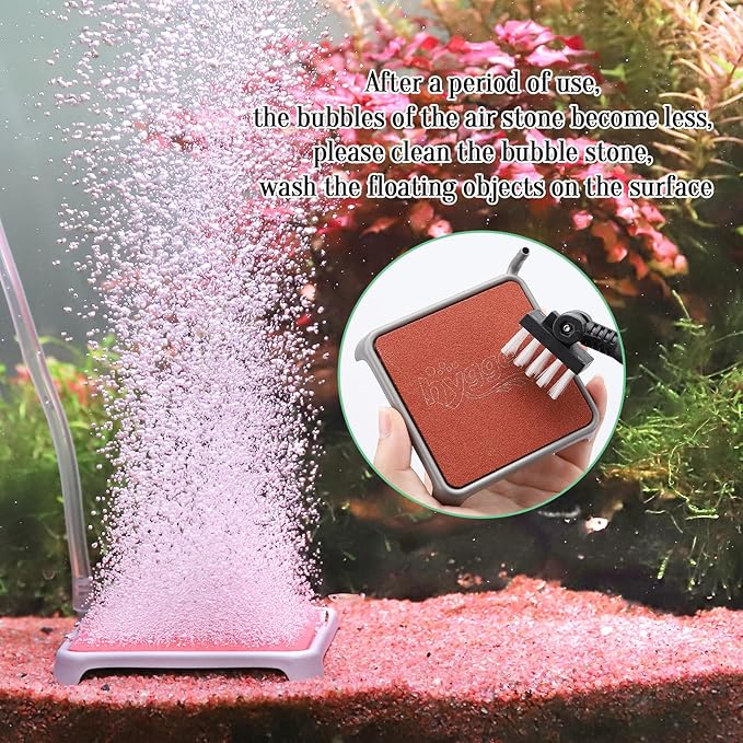 hygger Aquarium Air Stone, 3.23 Inch Nano Air Stone Make Super Tiny Bubble, Ultra Quiet Dissolved Oxygen Diffuser Small Airstone with Stainless Steel Base for Aquarium, Fish Tank & Hydroponic, Square