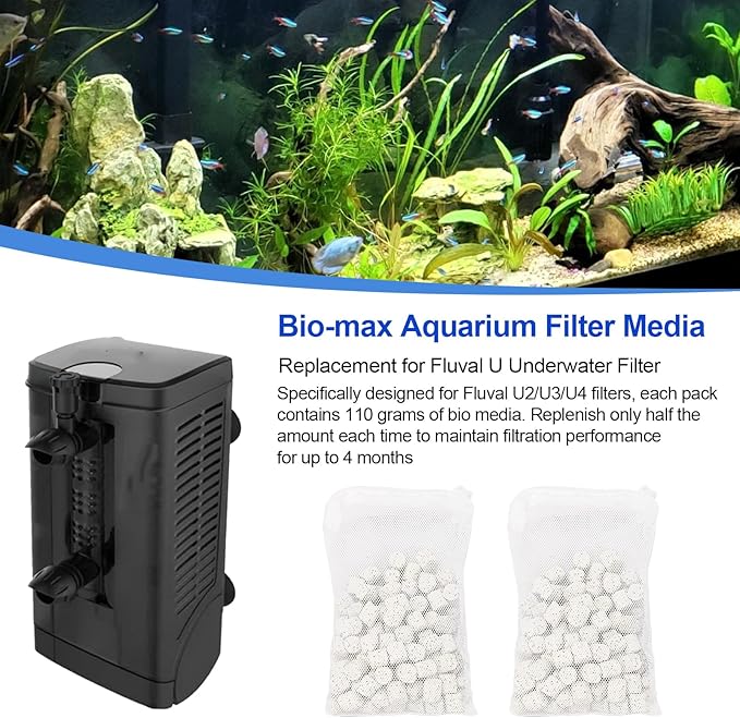 2 Pack of Bio-max Aquarium Filter Media Replacement for Fluval U Underwater Filter, 3.88Oz/110g Bio Ceramic Rings Filter Media for U2/U3/U4 Filters