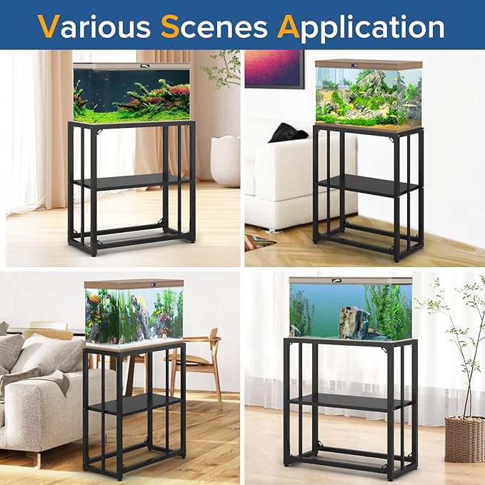TOCRETOARE Fish Tank Stand 20-29 Gallon, Metal Aquarium Stand, 31.5" L x 16.7" W*29.1”H“ Double-Layer Storage Design, Suitable for Home and Office Use, 660LBS Capacity, Black (Tank not Included)