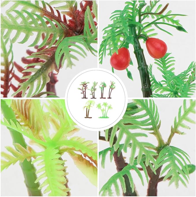 ABOOFAN 72pcs Simulation Coconut Tree Aquarium Decoration Plastic Miniature Plants for Fish Tank Sand Table Scenery Tropical Aquarium Decor Set Assorted Style