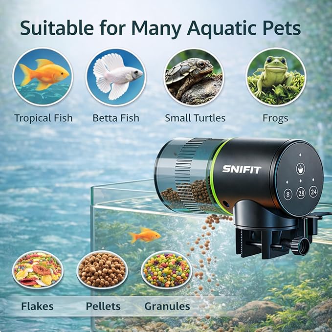 Automatic Fish Feeder for Aquarium - Fish Feeder Automatic Dispenser– with Adjustable Feeding Schedule for Home or Office and Small Tank Betta Turtle - Battery Vacation Self Feeding for Flakes.
