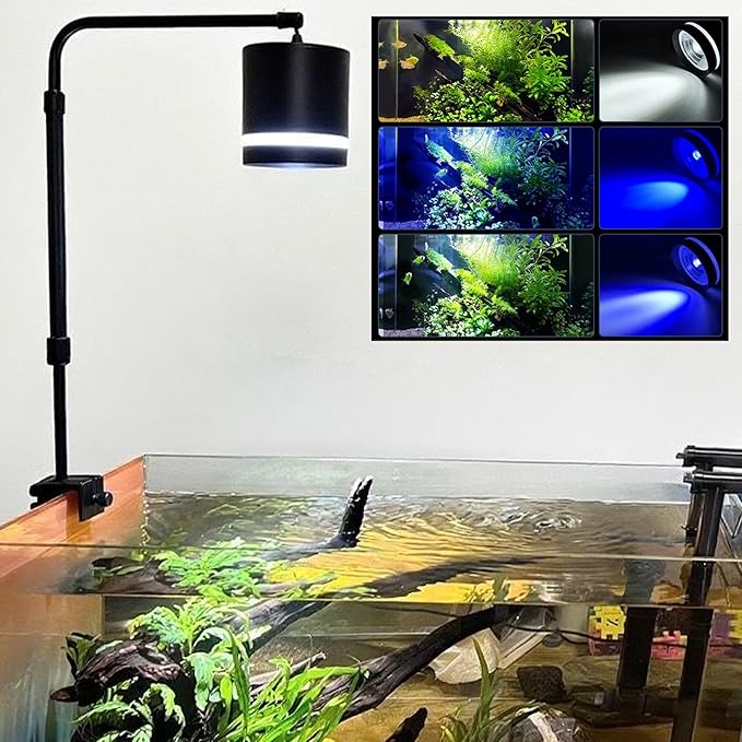 LIYAOLI Aquarium Pendant Lighting, Adjustable Tri-Spectrum LED for Planted Tank,Clip-On Hanging Fish Tank & Freshwater Plants | Full Spectrum Spotlight (White/Blue Light)