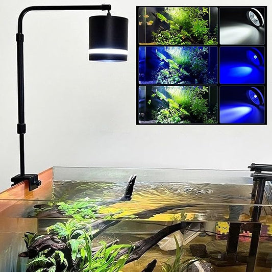 LIYAOLI Aquarium Pendant Lighting, Adjustable Tri-Spectrum LED for Planted Tank,Clip-On Hanging Fish Tank & Freshwater Plants | Full Spectrum Spotlight (White/Blue Light)
