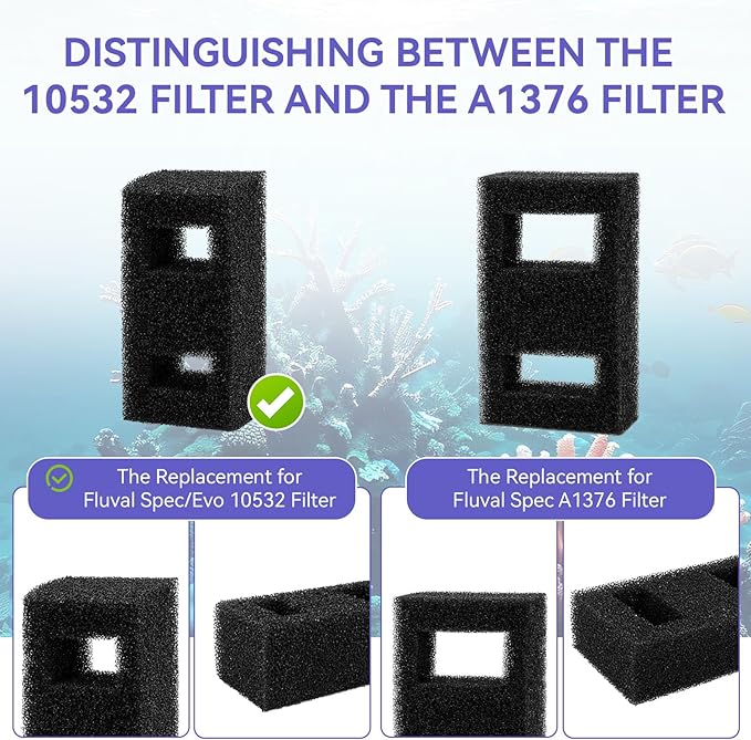 10532 Aquarium Filter Media Replacement for Fluval Spec/Evo Series Foam Filter Block, for Evo 13.5 US Gal. (52 L) Aquarium (10531), Spec 16 US Gal, (60 L) Aquarium (10525)