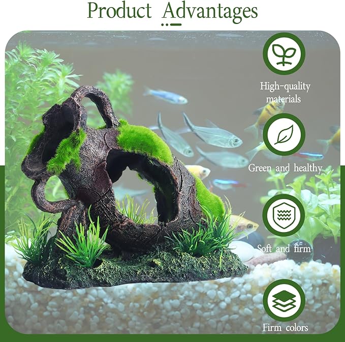RUIAN Aquarium Broken Barrel Ornament - Fish Hide Cave Decor with Water Bottle Feature, Safe Resin Hideaway for Betta Cichlids Shrimp Aquatic Pets(Water bottle)